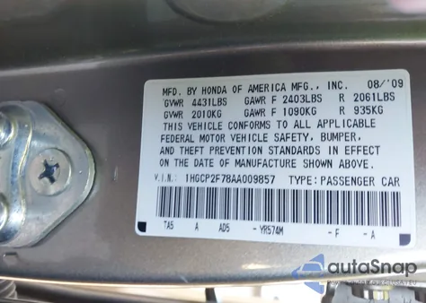 2010 Honda Accord 2.4 Ex from USA, damaged, VIN 1HGCP2F78AA009857